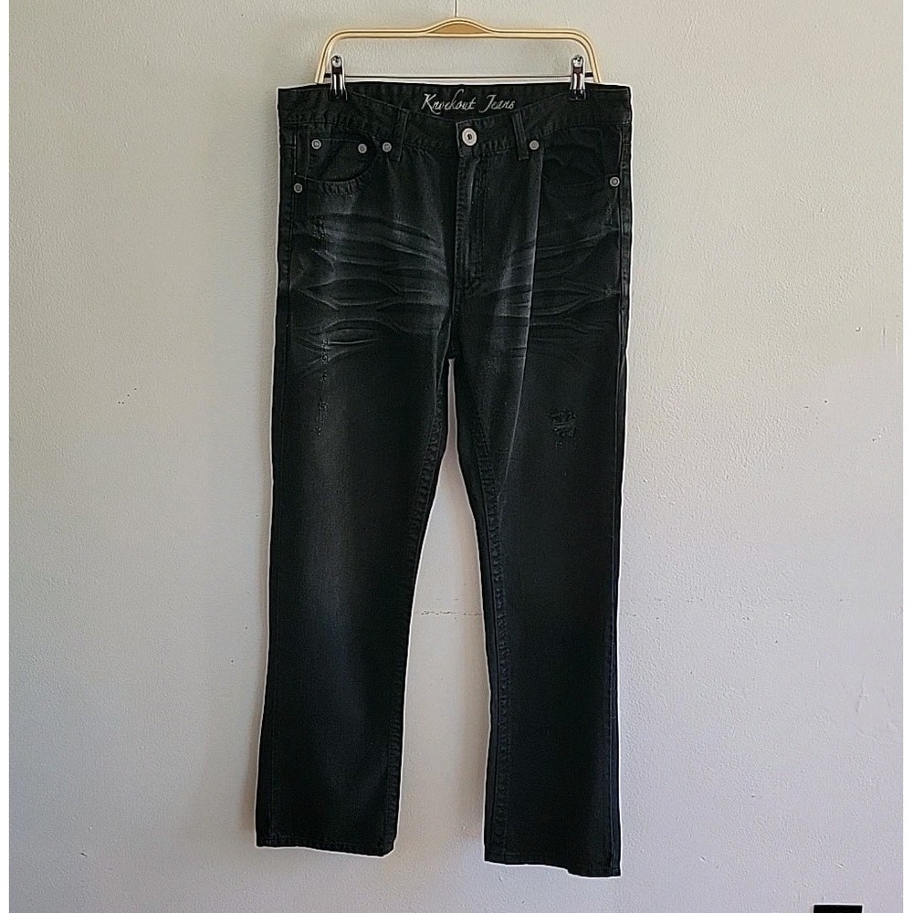 Knockout Jeans Mens 36x34 Black Distressed Straight Leg‎ Vintage Y2K Athleisure